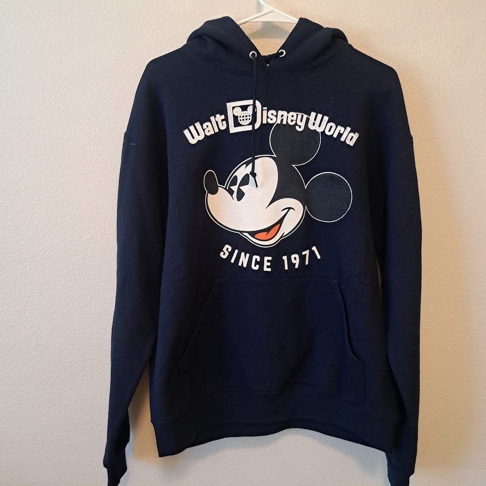 Disney Parks Walt Disney World Mickey Mouse Hoodie Navy Blue Medium Since 1971